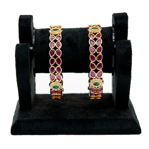 Gold-Finish Pink Stone Bangles for Women